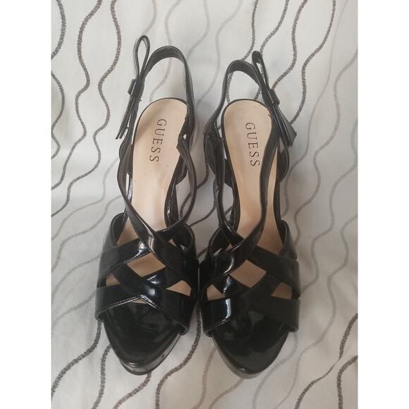 Guess Women's Sandals Black Platform Heels Stiletto Bow Shoes Size 7M - Picture 7 of 12